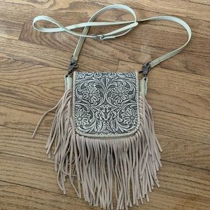 Montana West Floral Fringe Genuine Leather Crossbody Bag